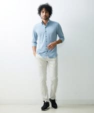 MNBGS47180 MICHEL KLEIN HOMME(ミッシェルクラン オム) 《日本製》千鳥柄イージーケア七分シャツ グリーン