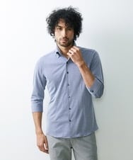 MNBGS47180 MICHEL KLEIN HOMME(ミッシェルクラン オム) 《日本製》千鳥柄イージーケア七分シャツ ブルー