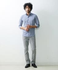 MNBGS47180 MICHEL KLEIN HOMME(ミッシェルクラン オム) 《日本製》千鳥柄イージーケア七分シャツ ブルー