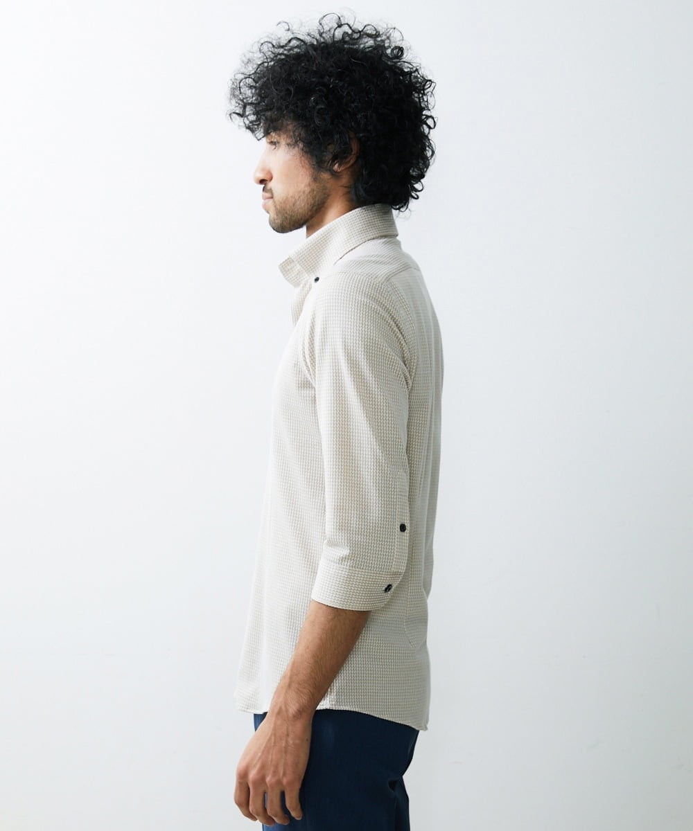 MNBGS47180 MICHEL KLEIN HOMME(ミッシェルクラン オム) 《日本製》千鳥柄イージーケア七分シャツ ベージュ