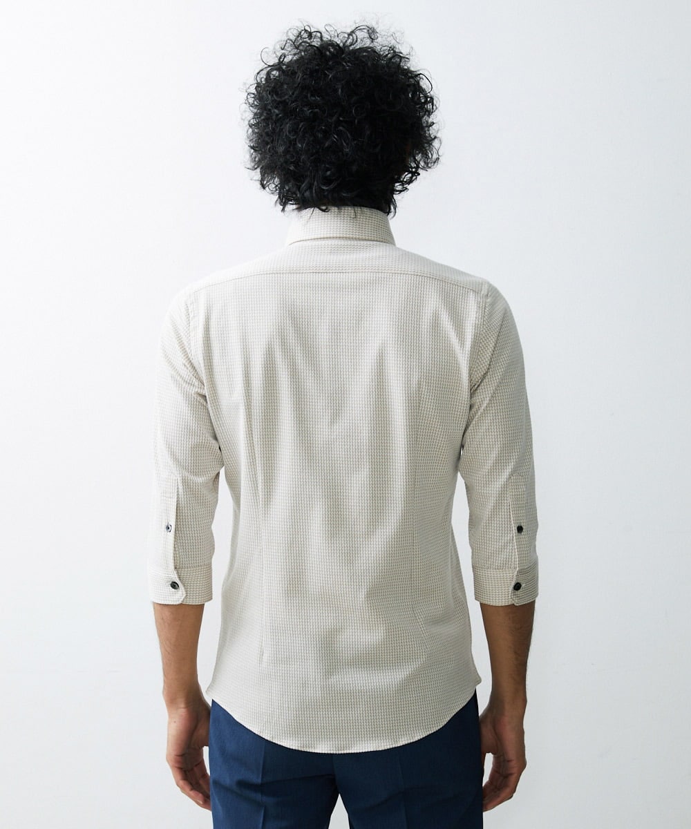 MNBGS47180 MICHEL KLEIN HOMME(ミッシェルクラン オム) 《日本製》千鳥柄イージーケア七分シャツ ベージュ