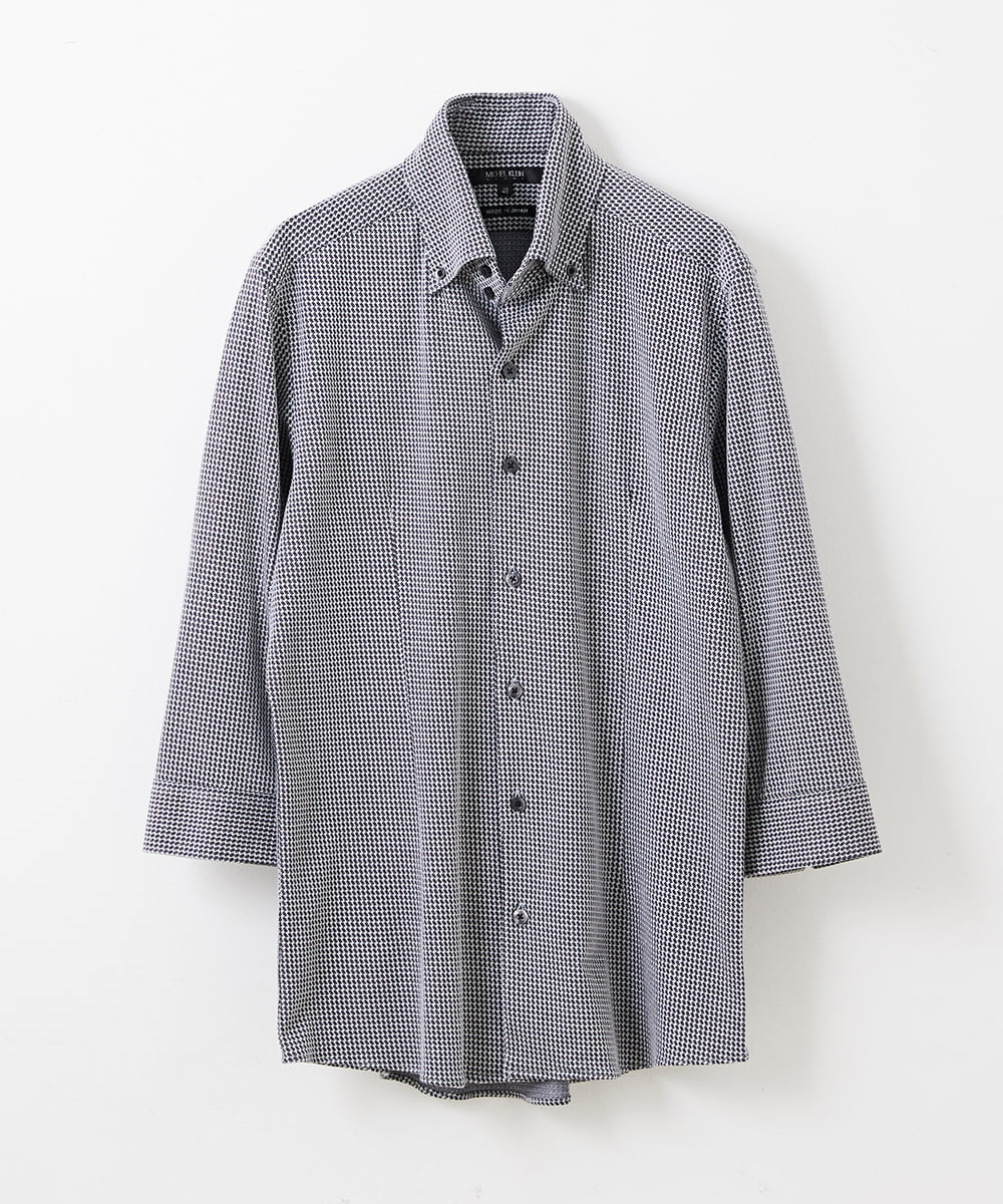 MNBGS47180 MICHEL KLEIN HOMME(ミッシェルクラン オム) 《日本製》千鳥柄イージーケア七分シャツ ブラック(94)