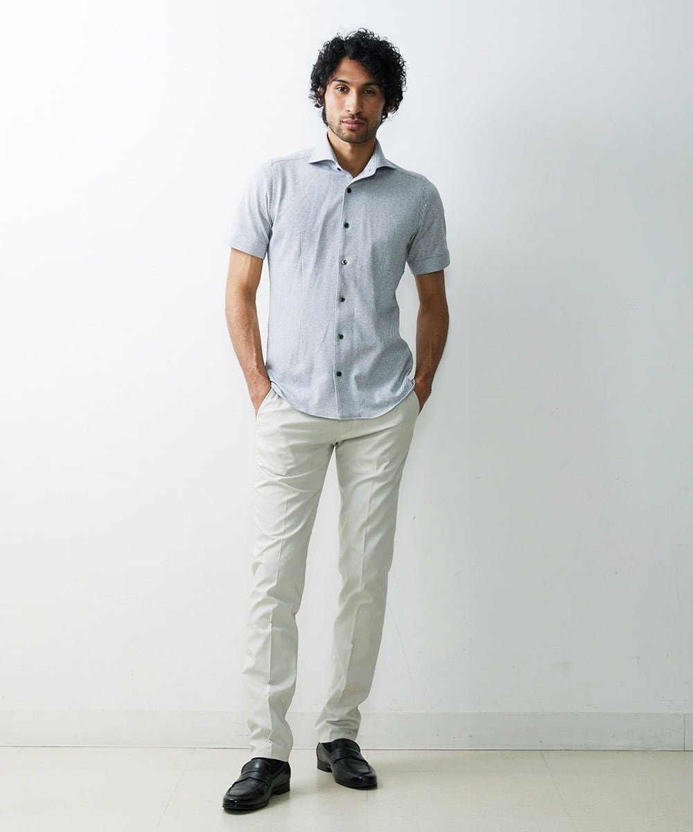 MNBGS50170 MICHEL KLEIN HOMME(ミッシェルクラン オム) ストレッチラッセル半袖シャツ ホワイト(90)