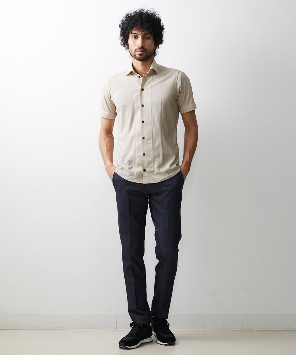 MNBGS54170 MICHEL KLEIN HOMME(ミッシェルクラン オム) ジュエリーストレッチ半袖シャツ ベージュ(82)