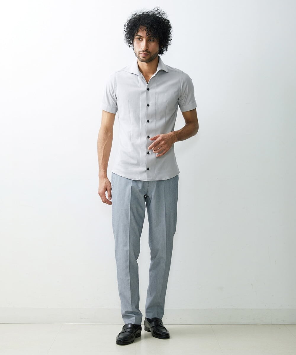 MNBGS54170 MICHEL KLEIN HOMME(ミッシェルクラン オム) ジュエリーストレッチ半袖シャツ ライトグレー(91)