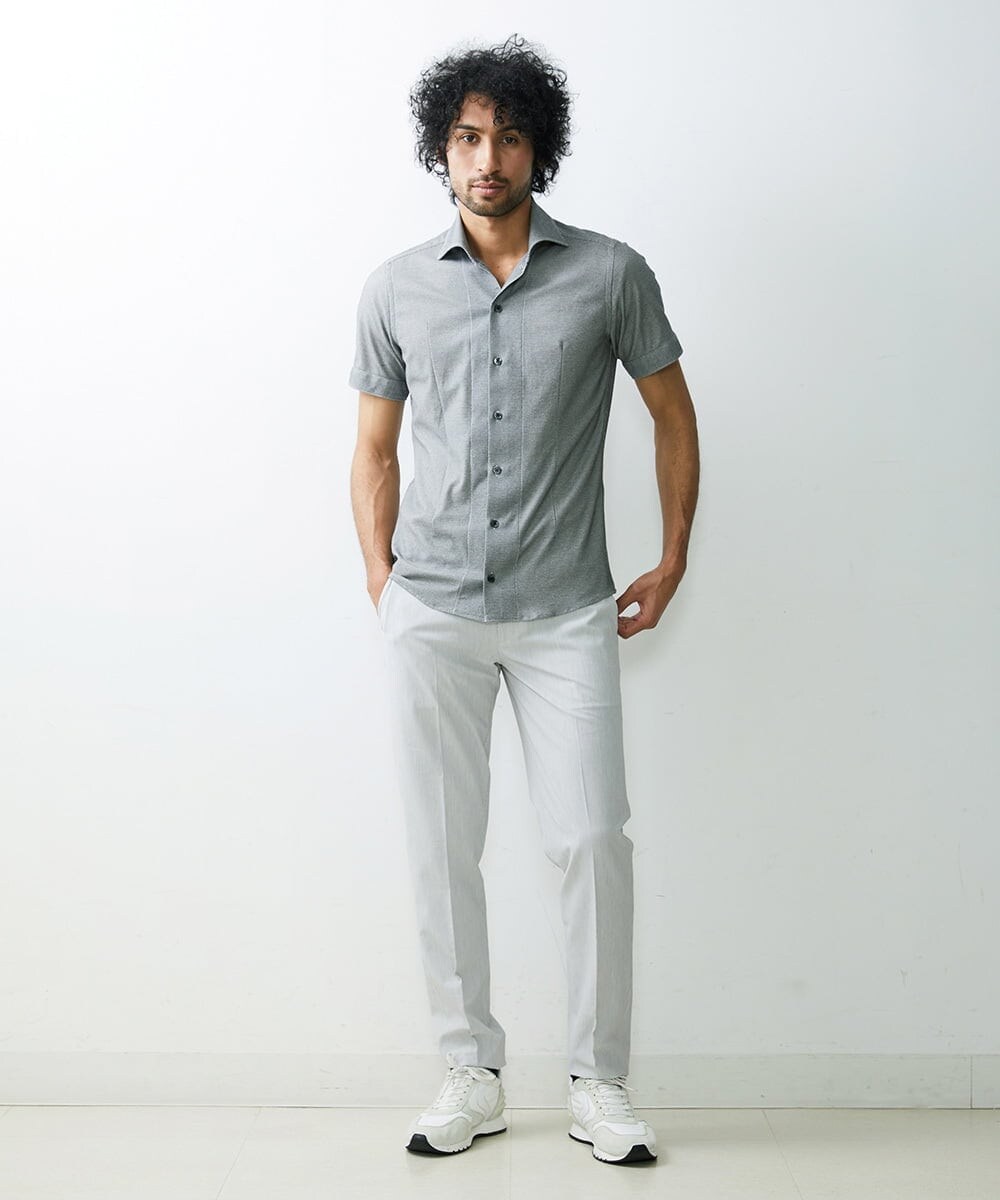 MNBGS54170 MICHEL KLEIN HOMME(ミッシェルクラン オム) ジュエリーストレッチ半袖シャツ ブラック(94)