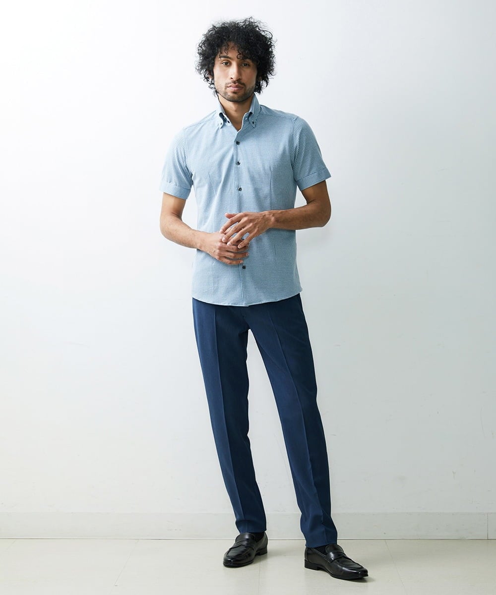 MNBGS57170 MICHEL KLEIN HOMME(ミッシェルクラン オム) 《日本製》千鳥柄イージーケア半袖シャツ グリーン