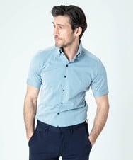 MNBGS57170 MICHEL KLEIN HOMME(ミッシェルクラン オム) 千鳥柄イージーケア半袖シャツ グリーン(35)