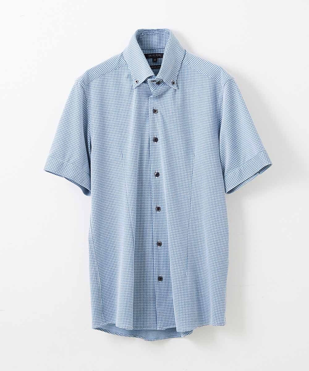 MNBGS57170 MICHEL KLEIN HOMME(ミッシェルクラン オム) 千鳥柄イージーケア半袖シャツ グリーン(35)