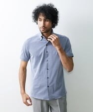 MNBGS57170 MICHEL KLEIN HOMME(ミッシェルクラン オム) 千鳥柄イージーケア半袖シャツ ブルー(56)