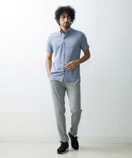 MNBGS57170 MICHEL KLEIN HOMME(ミッシェルクラン オム) 《日本製》千鳥柄イージーケア半袖シャツ ブルー