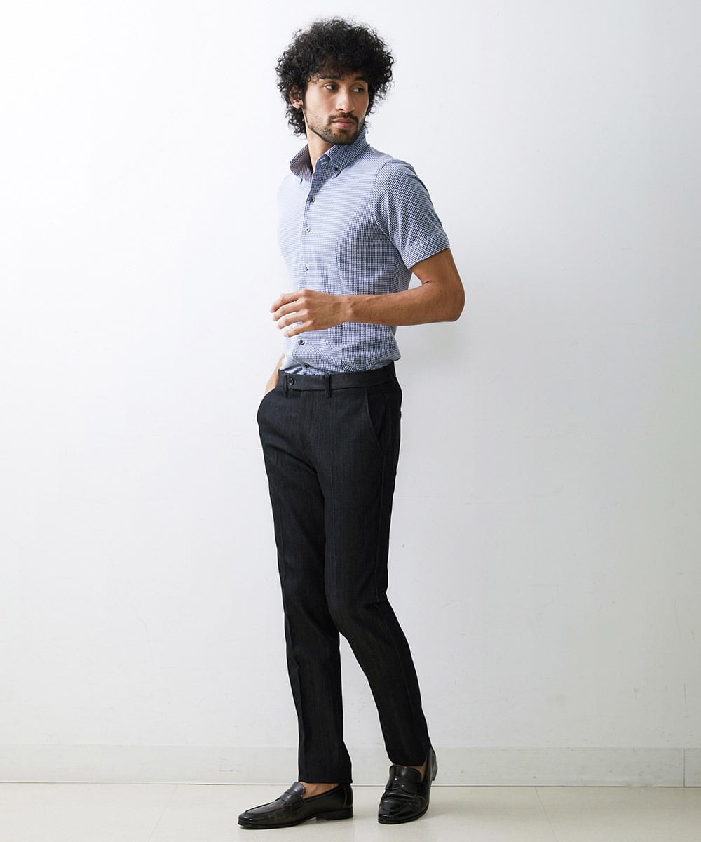 MNBGS57170 MICHEL KLEIN HOMME(ミッシェルクラン オム) 《日本製》千鳥柄イージーケア半袖シャツ ブルー