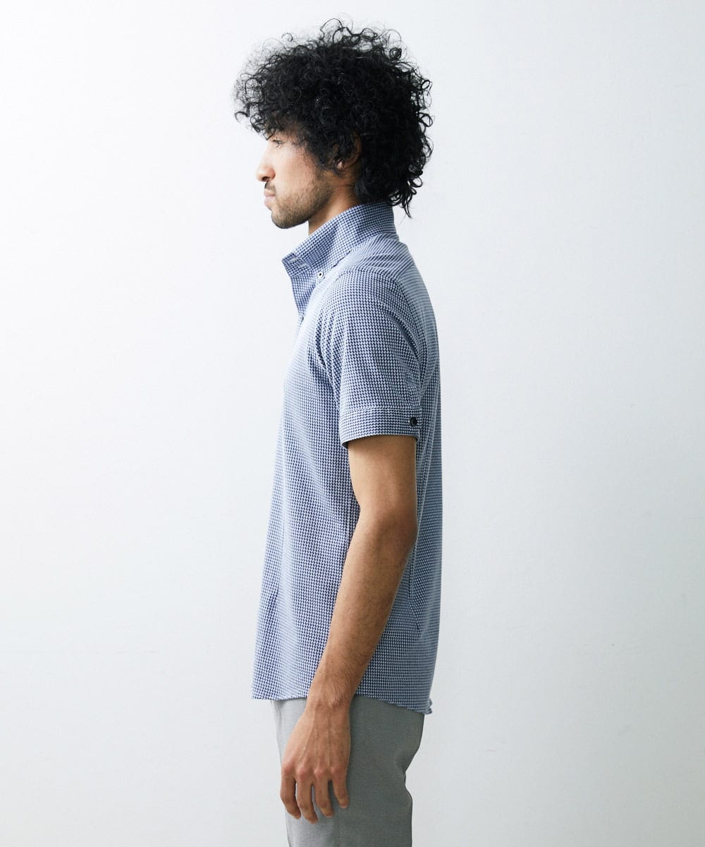 MNBGS57170 MICHEL KLEIN HOMME(ミッシェルクラン オム) 《日本製》千鳥柄イージーケア半袖シャツ ブルー