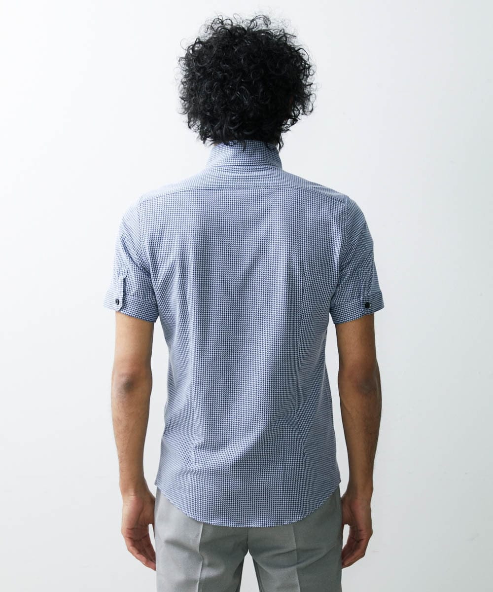 MNBGS57170 MICHEL KLEIN HOMME(ミッシェルクラン オム) 《日本製》千鳥柄イージーケア半袖シャツ ブルー