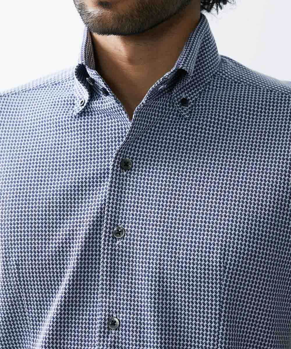MNBGS57170 MICHEL KLEIN HOMME(ミッシェルクラン オム) 《日本製》千鳥柄イージーケア半袖シャツ ブルー