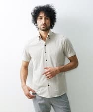 MNBGS57170 MICHEL KLEIN HOMME(ミッシェルクラン オム) 《日本製》千鳥柄イージーケア半袖シャツ ベージュ