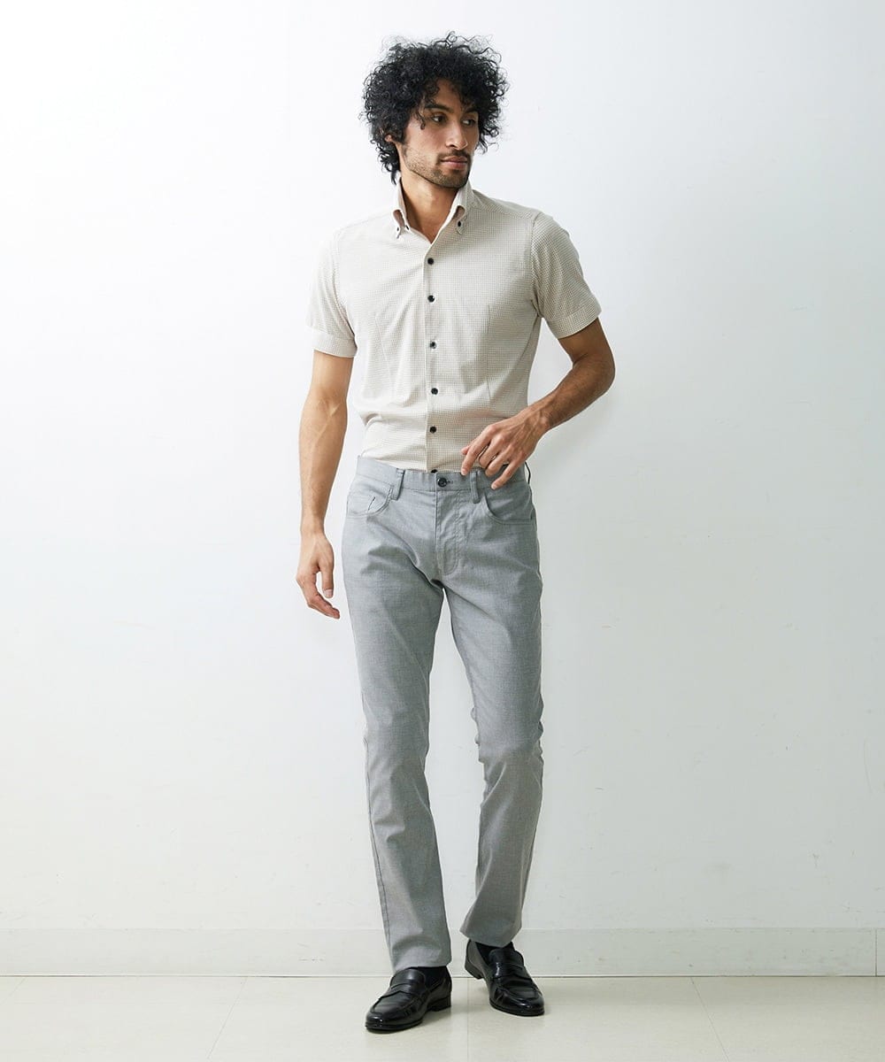 MNBGS57170 MICHEL KLEIN HOMME(ミッシェルクラン オム) 《日本製》千鳥柄イージーケア半袖シャツ ベージュ
