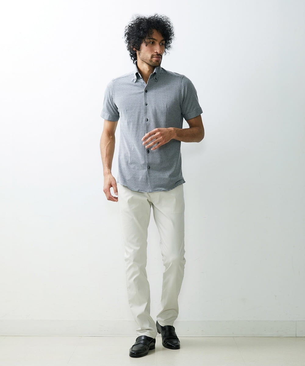 MNBGS57170 MICHEL KLEIN HOMME(ミッシェルクラン オム) 《日本製》千鳥柄イージーケア半袖シャツ ブラック