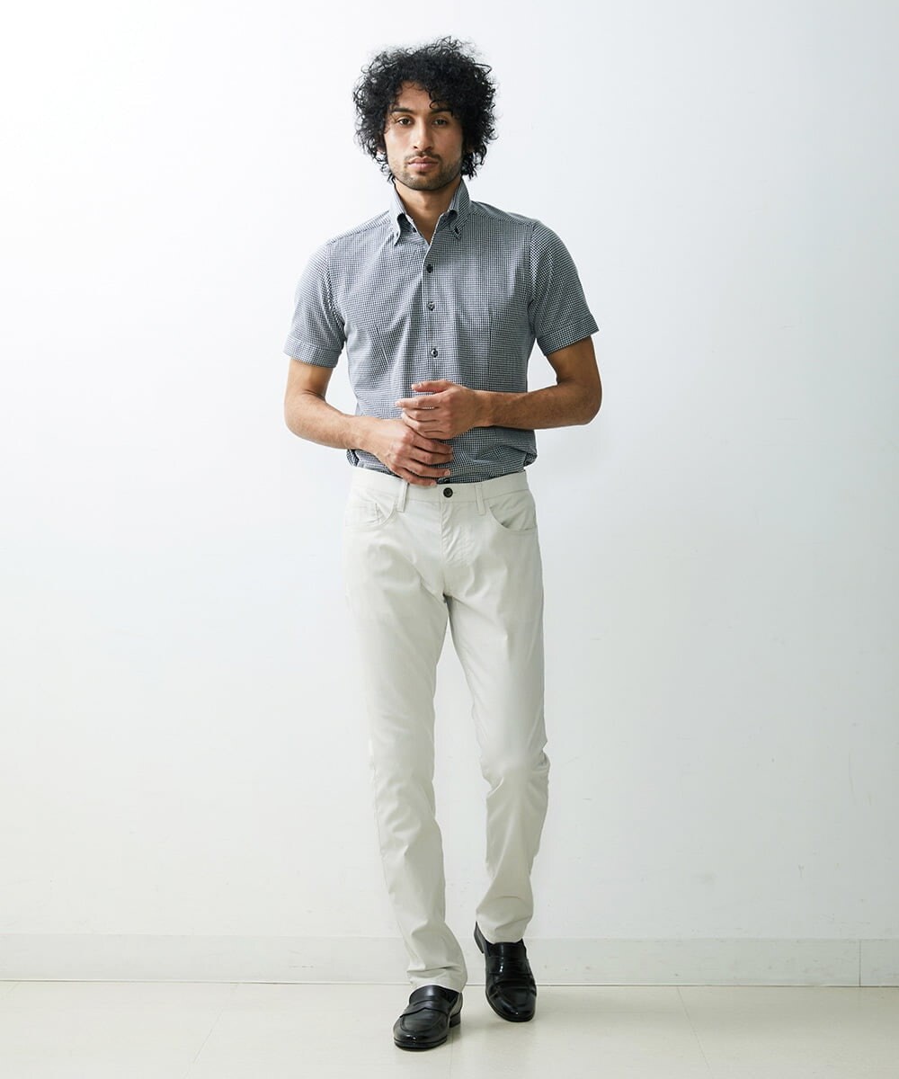 MNBGS57170 MICHEL KLEIN HOMME(ミッシェルクラン オム) 千鳥柄イージーケア半袖シャツ ブラック(94)