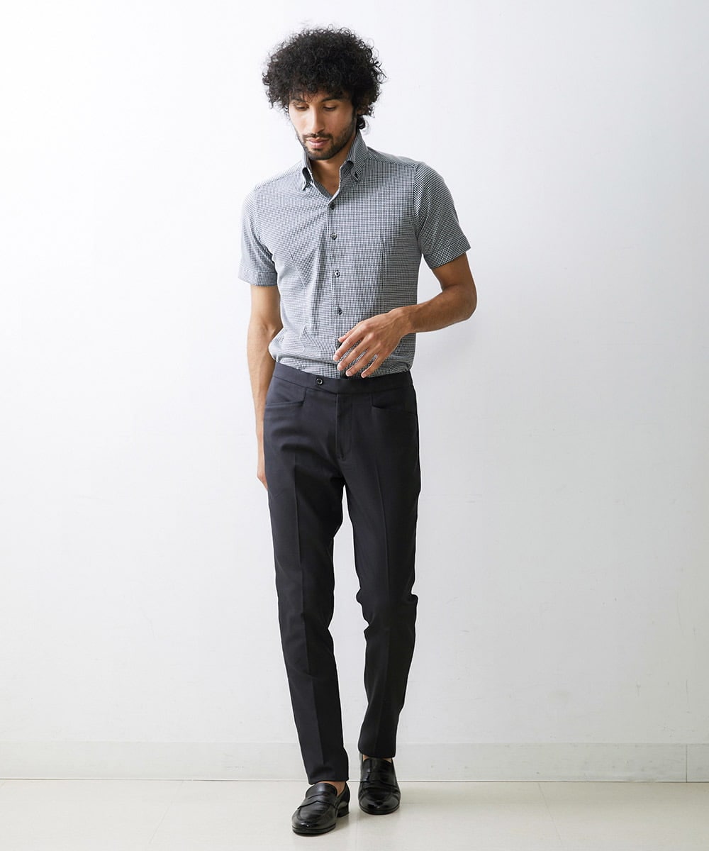 MNBGS57170 MICHEL KLEIN HOMME(ミッシェルクラン オム) 《日本製》千鳥柄イージーケア半袖シャツ ブラック