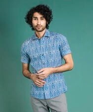 MNBGS60230 MICHEL KLEIN HOMME(ミッシェルクラン オム) 《日本製》リバティ半袖シャツ ライトブルー(50)