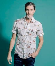 MNBGS60230 MICHEL KLEIN HOMME(ミッシェルクラン オム) 《日本製》リバティ半袖シャツ ホワイト(90)