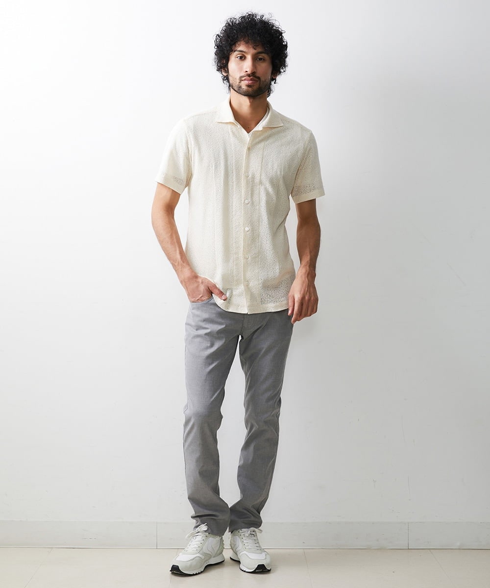 MNBGS61200 MICHEL KLEIN HOMME(ミッシェルクラン オム) 《日本製》レース柄半袖シャツ アイボリー