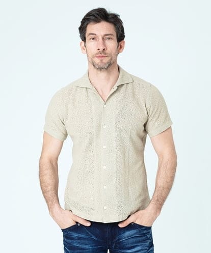 MNBGS61200 MICHEL KLEIN HOMME 《日本製》レース柄半袖シャツ