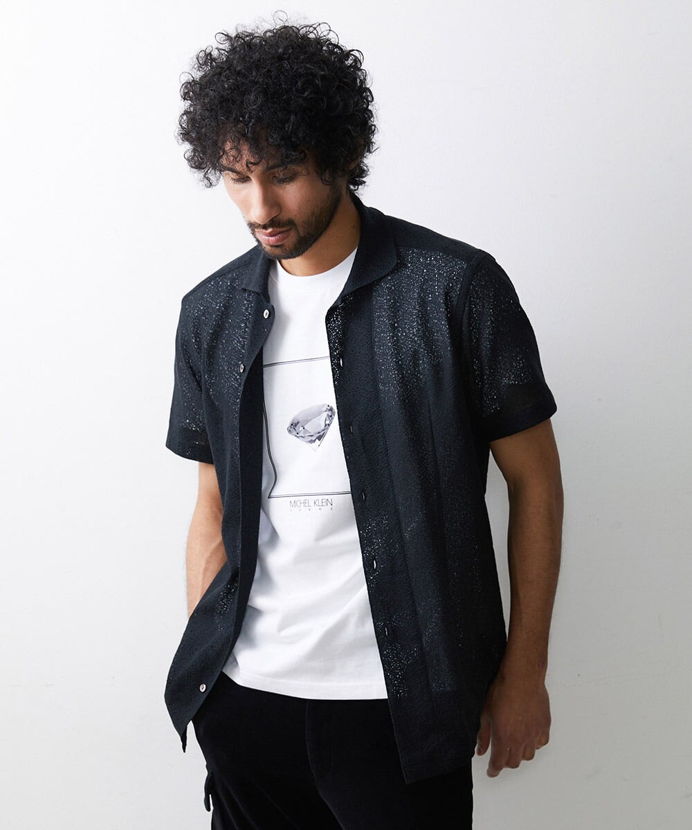 MNBGS61200 MICHEL KLEIN HOMME(ミッシェルクラン オム) 《日本製》レース柄半袖シャツ ブラック