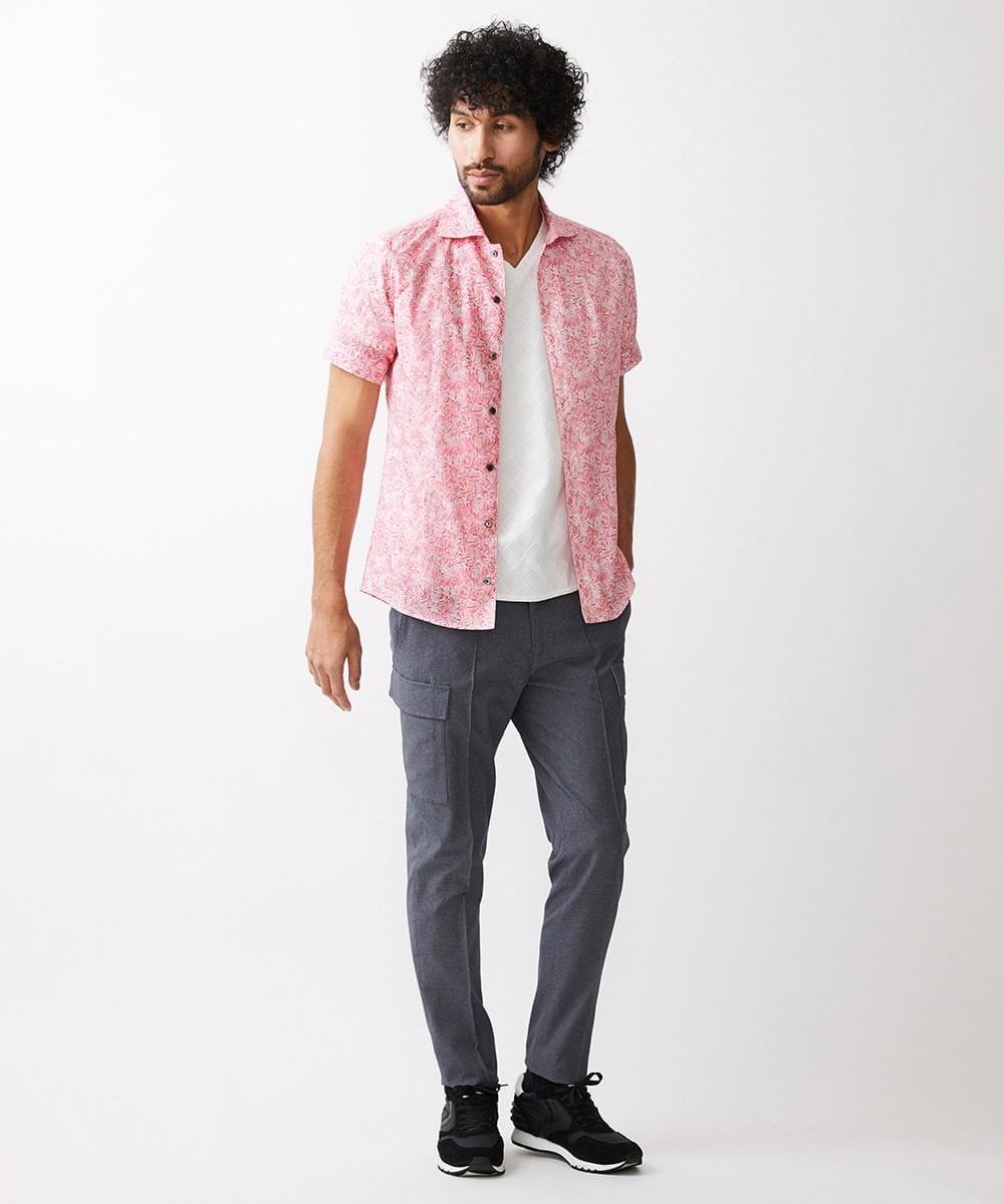 MNBGV57230 MICHEL KLEIN HOMME(ミッシェルクラン オム) 《日本製》フラワー柄半袖シャツ ピンク