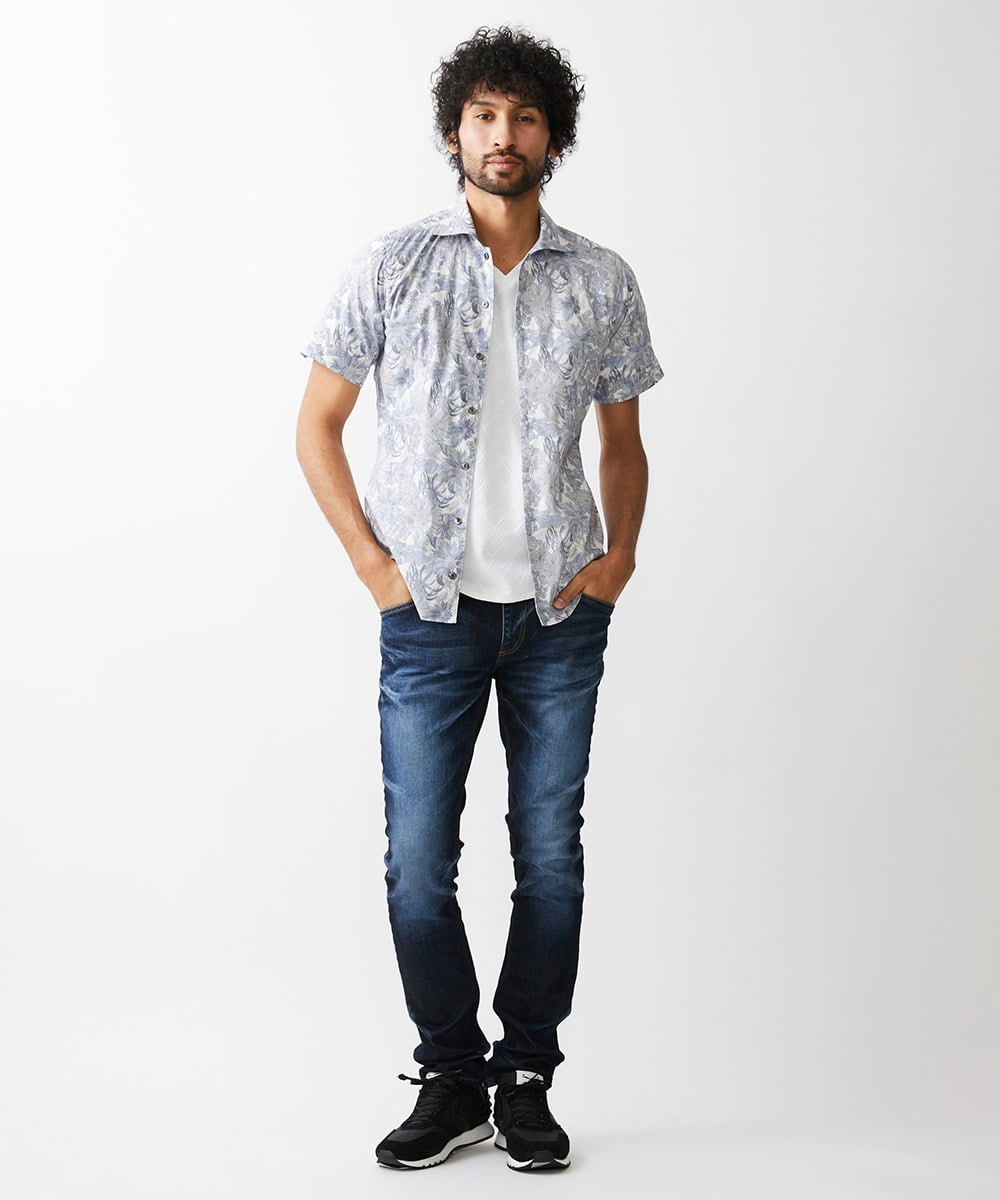 MNBGV57230 MICHEL KLEIN HOMME(ミッシェルクラン オム) 《日本製》フラワー柄半袖シャツ ライトグレー