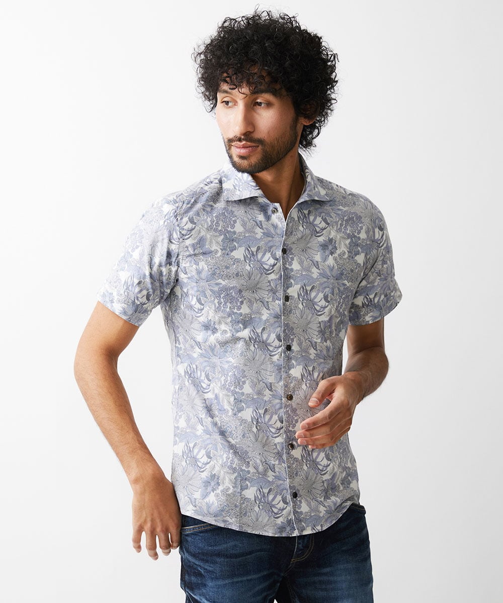 MNBGV57230 MICHEL KLEIN HOMME(ミッシェルクラン オム) 《日本製》フラワー柄半袖シャツ ライトグレー