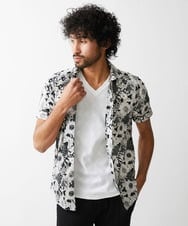 MNBGV57230 MICHEL KLEIN HOMME(ミッシェルクラン オム) 《日本製》フラワー柄半袖シャツ ブラック