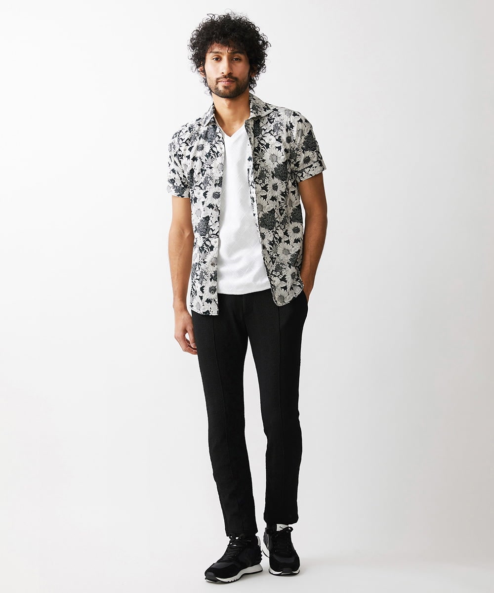 MNBGV57230 MICHEL KLEIN HOMME(ミッシェルクラン オム) 《日本製》フラワー柄半袖シャツ ブラック