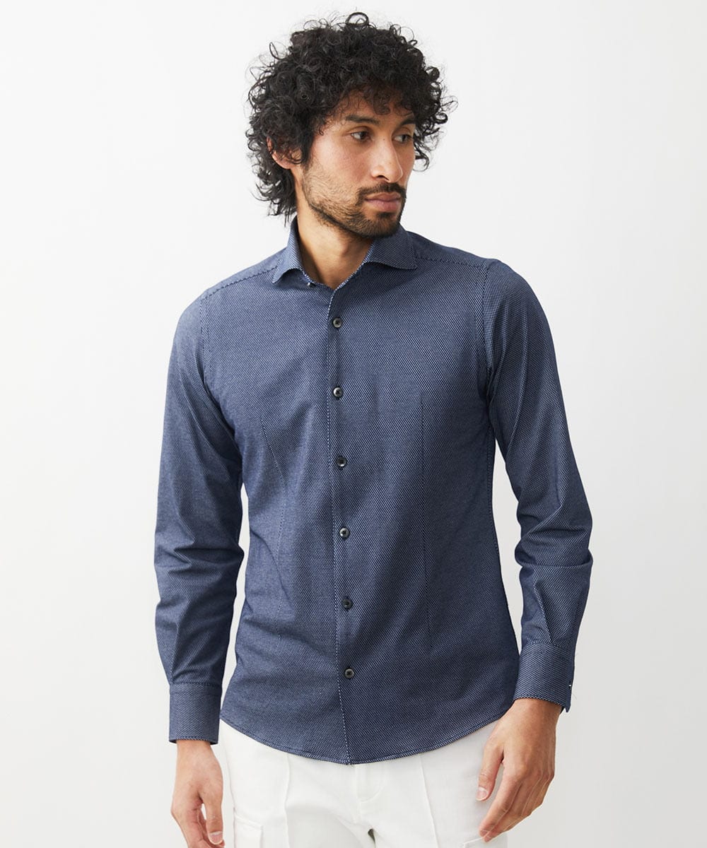 MNBGX11210 MICHEL KLEIN HOMME(ミッシェルクラン オム) 《日本製》ラッセルジャージシャツ ネイビー