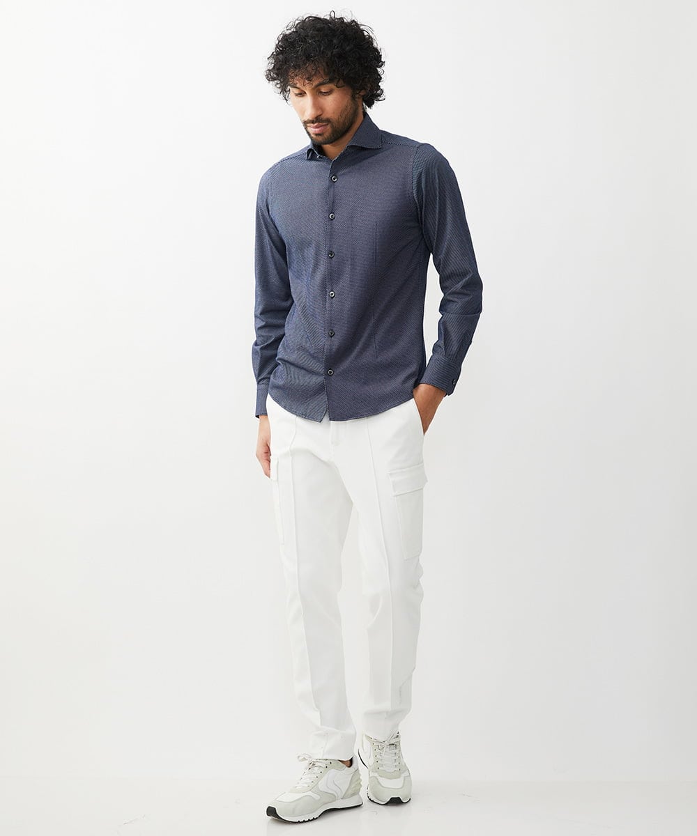 MNBGX11210 MICHEL KLEIN HOMME(ミッシェルクラン オム) 《日本製》ラッセルジャージシャツ ネイビー