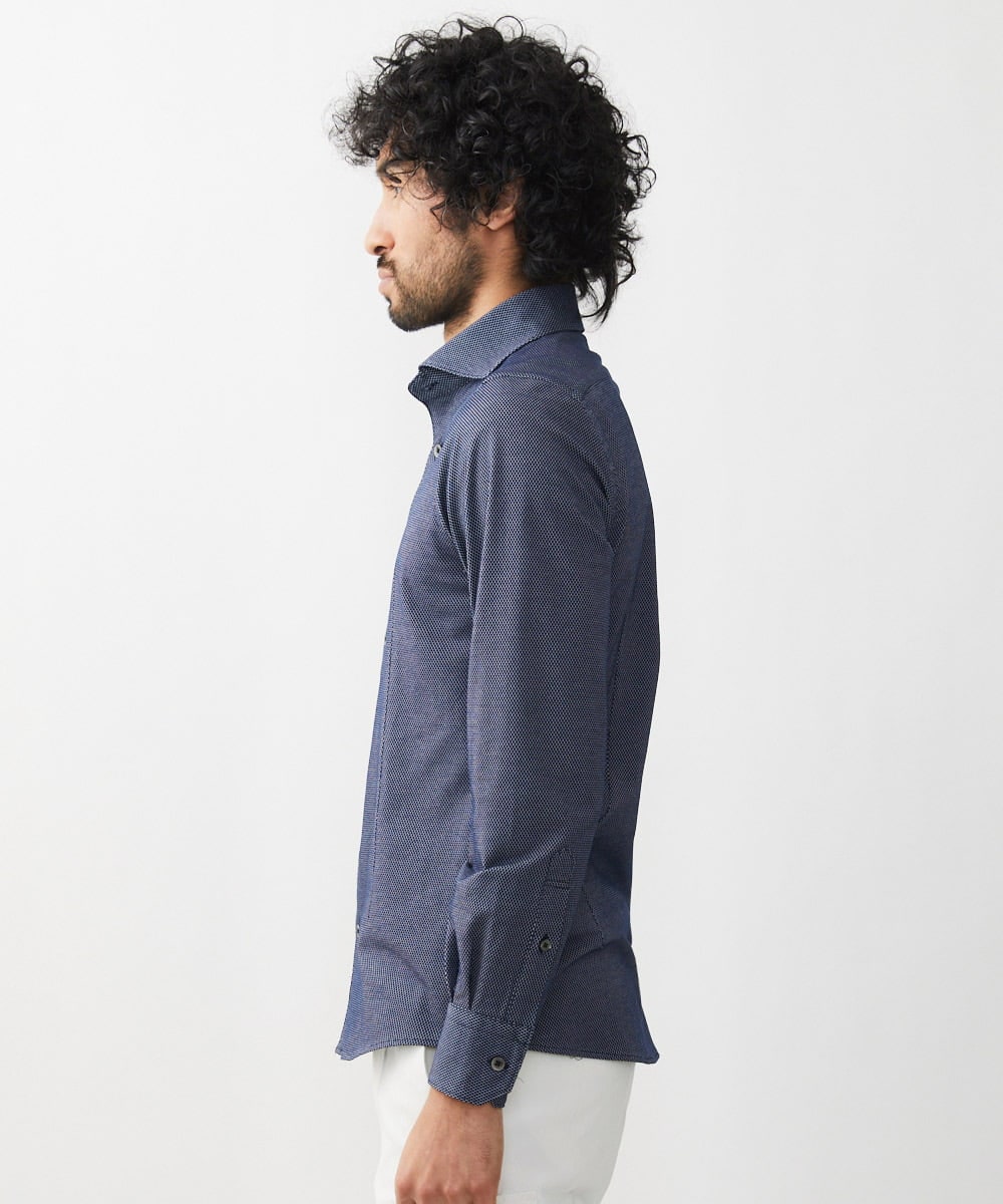 MNBGX11210 MICHEL KLEIN HOMME(ミッシェルクラン オム) 《日本製》ラッセルジャージシャツ ネイビー