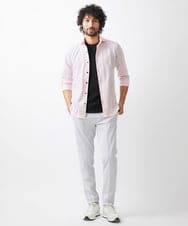 MNBGX67180 MICHEL KLEIN HOMME(ミッシェルクラン オム) 《日本製》立体柄ストレッチラッセル七分袖シャツ ピンク