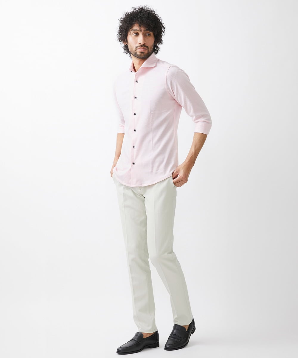 MNBGX67180 MICHEL KLEIN HOMME(ミッシェルクラン オム) 《日本製》立体柄ストレッチラッセル七分袖シャツ ピンク