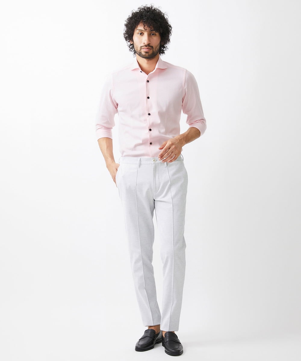 MNBGX67180 MICHEL KLEIN HOMME(ミッシェルクラン オム) 《日本製》立体柄ストレッチラッセル七分袖シャツ ピンク
