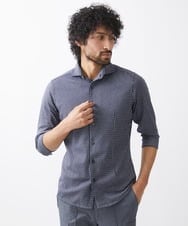 MNBGX67180 MICHEL KLEIN HOMME(ミッシェルクラン オム) 《日本製》立体柄ストレッチラッセル七分袖シャツ ネイビー