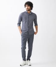 MNBGX67180 MICHEL KLEIN HOMME(ミッシェルクラン オム) 《日本製》立体柄ストレッチラッセル七分袖シャツ ネイビー