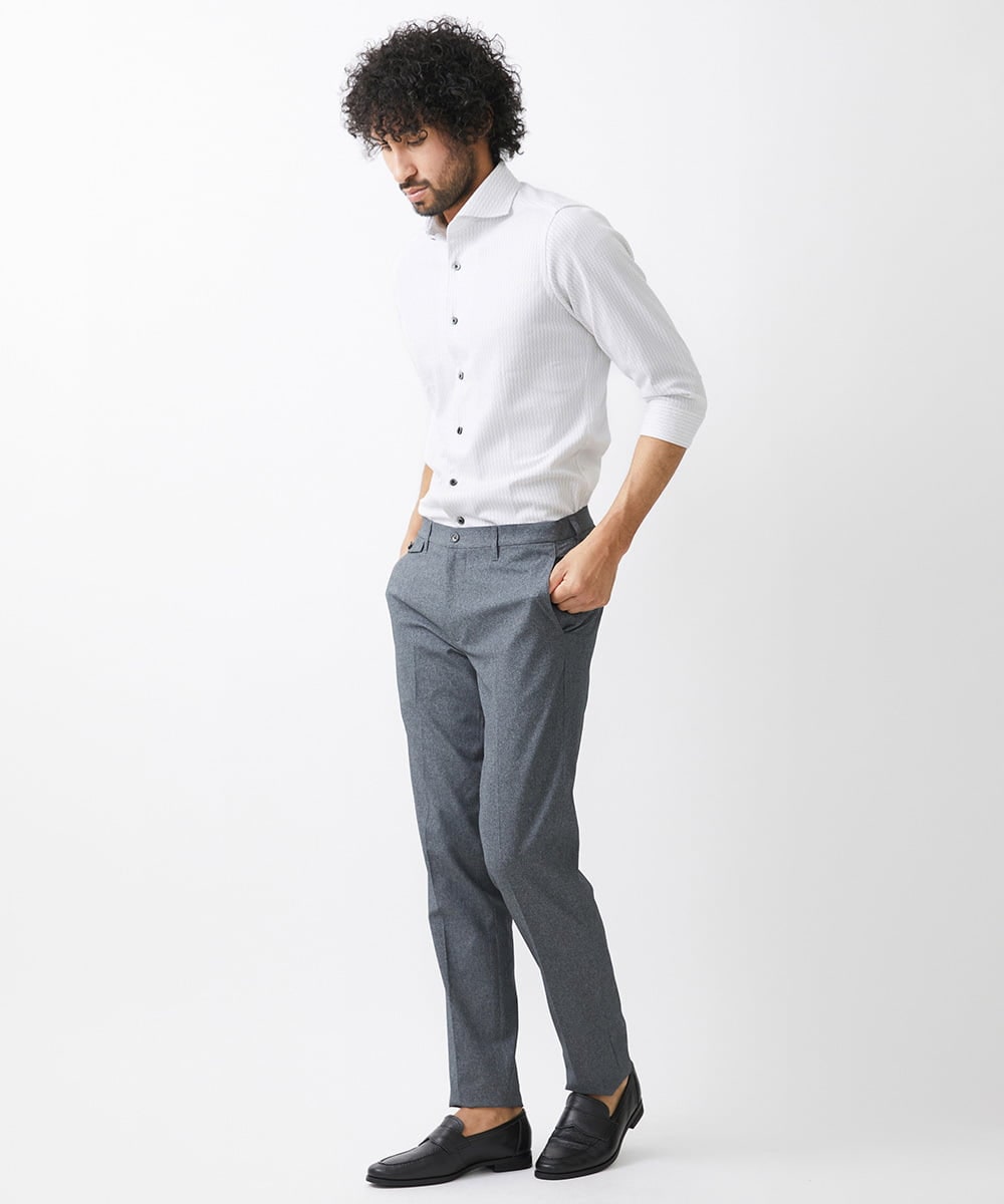 MNBGX67180 MICHEL KLEIN HOMME(ミッシェルクラン オム) 《日本製》立体柄ストレッチラッセル七分袖シャツ ライトグレー