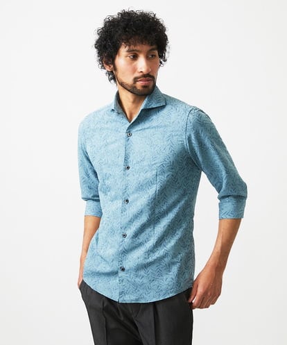 MNBHA66270 MICHEL KLEIN HOMME 《日本製》ボタニカル柄七分袖シャツ