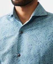 MNBHA66270 MICHEL KLEIN HOMME(ミッシェルクラン オム) 《日本製》ボタニカル柄七分袖シャツ グリーン