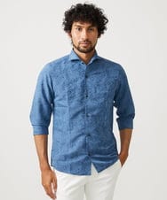 MNBHA66270 MICHEL KLEIN HOMME(ミッシェルクラン オム) 《日本製》ボタニカル柄七分袖シャツ ブルー