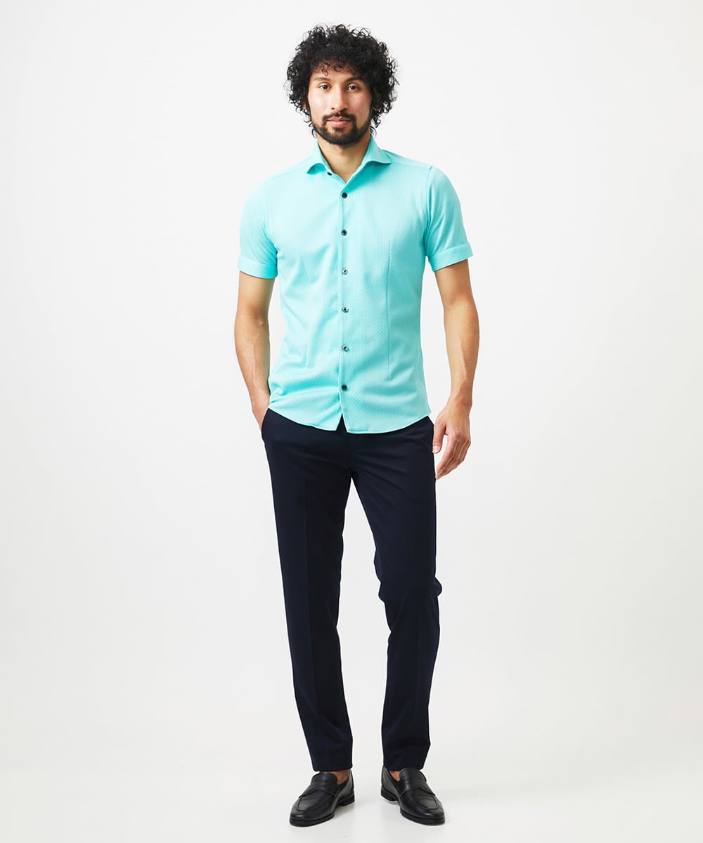 MNBHC61200 MICHEL KLEIN HOMME(ミッシェルクラン オム) 《日本製》ジャガード柄半袖シャツ グリーン