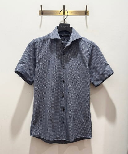MICHEL KLEIN HOMME(ミッシェルクランオム) 《日本製》ジャガード柄半袖シャツ ブルー/青 44