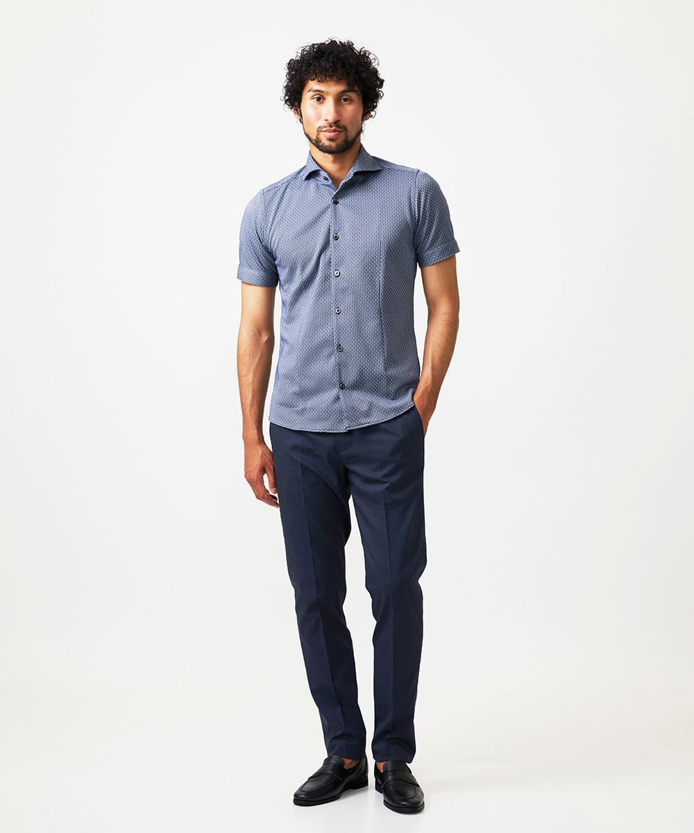 MNBHC61200 MICHEL KLEIN HOMME(ミッシェルクラン オム) 《日本製》ジャガード柄半袖シャツ ブルー