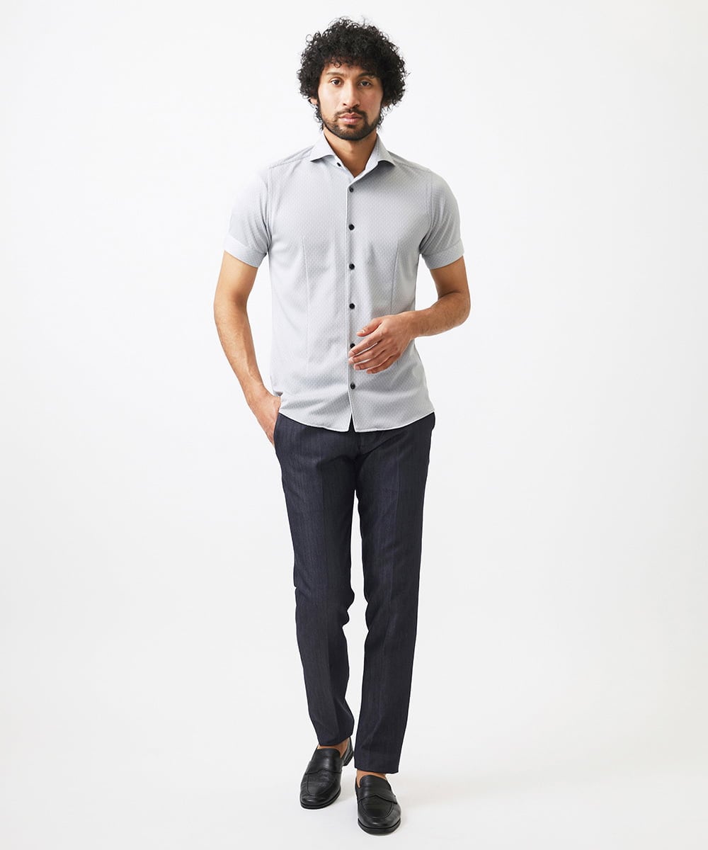 MNBHC61200 MICHEL KLEIN HOMME(ミッシェルクラン オム) 《日本製》ジャガード柄半袖シャツ ライトグレー